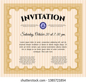 Orange Retro vintage invitation. Retro design. With guilloche pattern. Detailed. 