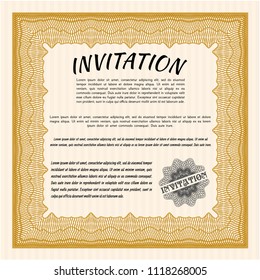 Orange Retro vintage invitation. Detailed. With great quality guilloche pattern. Modern design. 