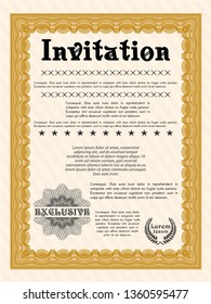 Orange Retro vintage invitation. Detailed. With complex background. Excellent design. 