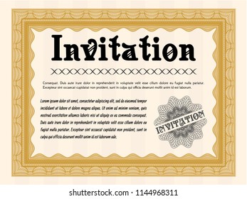 Orange Retro vintage invitation. Easy to print. Money Pattern. Detailed. 