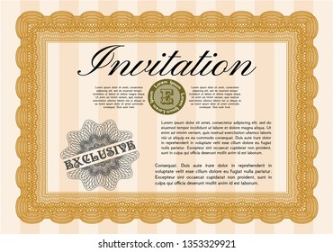 Orange Retro vintage invitation. Easy to print. Vector illustration. Good design. 