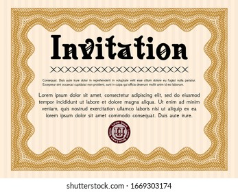 Orange Retro vintage invitation. Easy to print. Vector illustration. Beauty design. 