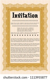  Orange Retro vintage invitation. Elegant design. Customizable, Easy to edit and change colors. Complex background. 