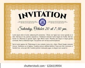 Orange Retro vintage invitation. Elegant design. With linear background. Vector illustration. 