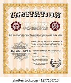 Orange Retro vintage invitation. Elegant design. Detailed. Complex background. 
