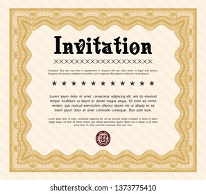 Orange Retro vintage invitation. Elegant design. Detailed. With guilloche pattern. 