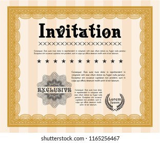 Orange Retro vintage invitation. With great quality guilloche pattern. Good design. Customizable, Easy to edit and change colors. 