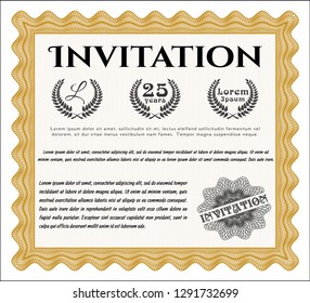 Orange Retro vintage invitation. With great quality guilloche pattern. Vector illustration. Modern design. 