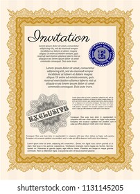 Orange Retro vintage invitation. With guilloche pattern and background. Money Pattern design. Vector illustration. 
