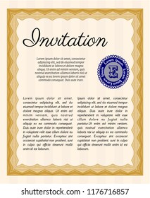 Orange Retro vintage invitation. With guilloche pattern and background. Customizable, Easy to edit and change colors. Cordial design. 