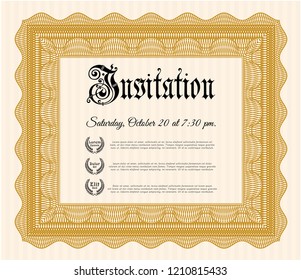 Orange Retro vintage invitation. With guilloche pattern. Nice design. Customizable, Easy to edit and change colors. 