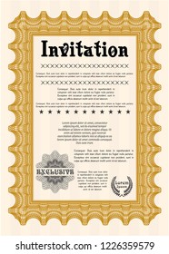 Orange Retro vintage invitation. With guilloche pattern. Customizable, Easy to edit and change colors. Nice design. 