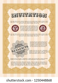 Orange Retro vintage invitation. With guilloche pattern. Customizable, Easy to edit and change colors. Money Pattern. 