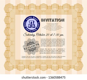 Orange Retro vintage invitation. With guilloche pattern and background. Artistry design. Customizable, Easy to edit and change colors. 