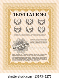 Orange Retro vintage invitation. With guilloche pattern. Vector illustration. Beauty design. 