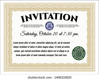Orange Retro vintage invitation. With guilloche pattern and background. Cordial design. Detailed. 