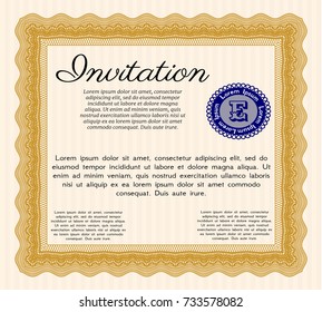 Orange Retro vintage invitation. With guilloche pattern and background. Detailed. Money style design. 
