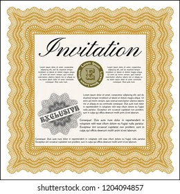 Orange Retro vintage invitation. With linear background. Vector illustration. Money style design. 