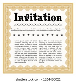 Orange Retro vintage invitation. With linear background. Detailed. Cordial design. 