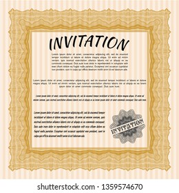 Orange Retro vintage invitation. With linear background. Nice design. Vector illustration. 