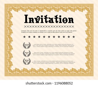 Orange Retro vintage invitation. Lovely design. Complex background. Vector illustration. 