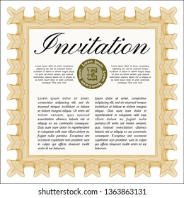 Orange Retro vintage invitation. Lovely design. Detailed. With guilloche pattern and background. 
