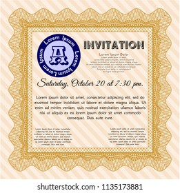 Orange Retro vintage invitation. Money design. Detailed. With linear background. 