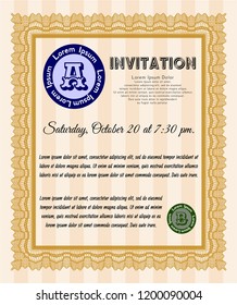 Orange Retro vintage invitation. Money Pattern. With guilloche pattern and background. Vector illustration. 