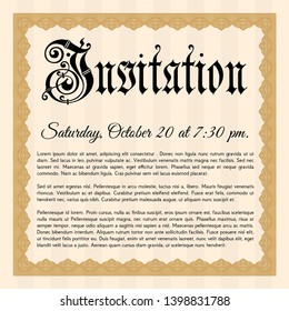 Orange Retro vintage invitation. Money design. Vector illustration. Printer friendly. 