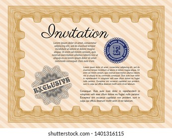 Orange Retro vintage invitation. Money style design. Printer friendly. Customizable, Easy to edit and change colors. 
