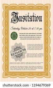 Orange Retro vintage invitation. Nice design. With complex linear background. Customizable, Easy to edit and change colors. 