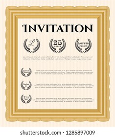 Orange Retro vintage invitation. Nice design. Vector illustration. With great quality guilloche pattern. 