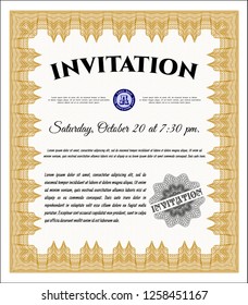 Orange Retro vintage invitation. Perfect design. Detailed. With complex background. 
