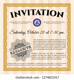 Orange Retro vintage invitation. Perfect design. Printer friendly. Detailed. 