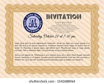 Orange Retro vintage invitation. Perfect design. Customizable, Easy to edit and change colors. With great quality guilloche pattern. 