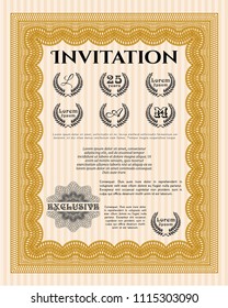 Orange Retro vintage invitation. Printer friendly. Vector illustration. Money Pattern design. 