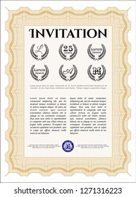 Orange Retro vintage invitation. Printer friendly. Detailed. Retro design. 