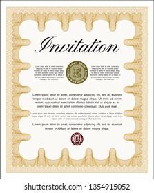 Orange Retro vintage invitation. Printer friendly. Lovely design. Detailed. 