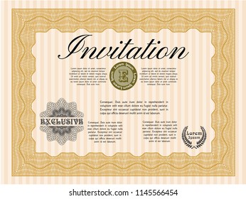 Orange Retro vintage invitation. Superior design. With complex background. Detailed. 