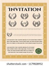 Orange Retro vintage invitation. Superior design. With complex background. Customizable, Easy to edit and change colors. 
