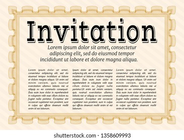 Orange Retro vintage invitation. Superior design. Printer friendly. Detailed. 