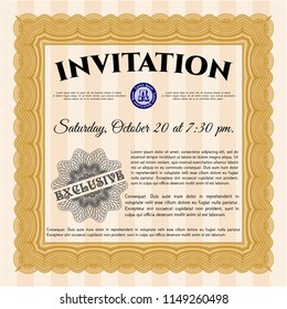 Orange Retro vintage invitation. Vector illustration. With complex background. Nice design. 