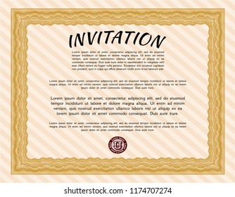 Orange Retro vintage invitation. Vector illustration. With complex background. Artistry design. 