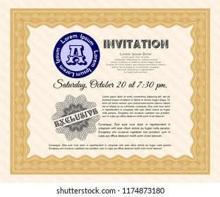 Orange Retro vintage invitation. Vector illustration. Printer friendly. Superior design. 