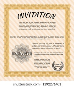 Orange Retro vintage invitation. Vector illustration. Complex background. Cordial design. 