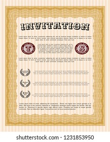 Orange Retro vintage invitation. Vector illustration. With guilloche pattern and background. Perfect design. 
