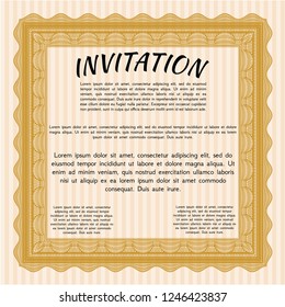 Orange Retro vintage invitation. Vector illustration. With linear background. Money Pattern. 