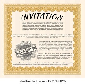 Orange Retro vintage invitation. Vector illustration. With complex linear background. Superior design. 