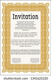 Orange Retro vintage invitation. Vector illustration. With linear background. Artistry design. 