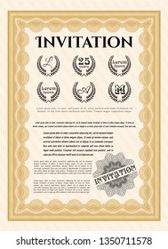 Orange Retro vintage invitation. Vector illustration. With linear background. Money Pattern. 